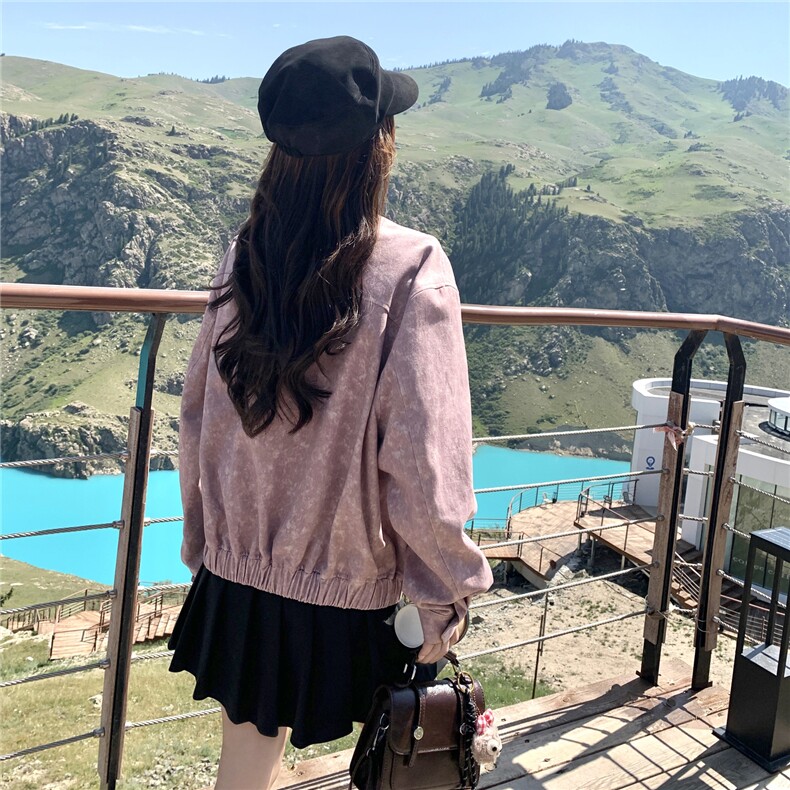 粉色撞色翻领外套女2026春季新款超好看设计感小个子休闲减龄夹克,女装短外套,2C177