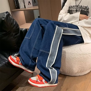 2023新款美式高街vibe直筒阔腿裤秋冬款设计感牛仔裤男 K5617-P40图片
