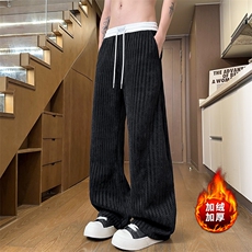 加绒加厚冬季条纹肌理感休闲裤直筒卫裤男女5D2130-TP4588，男装休闲裤，电商A102