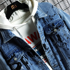 JK823-p80M-5XL网格ins牛仔夹克绣花破洞大码男日系CITYBOY，男装夹克，星座103A