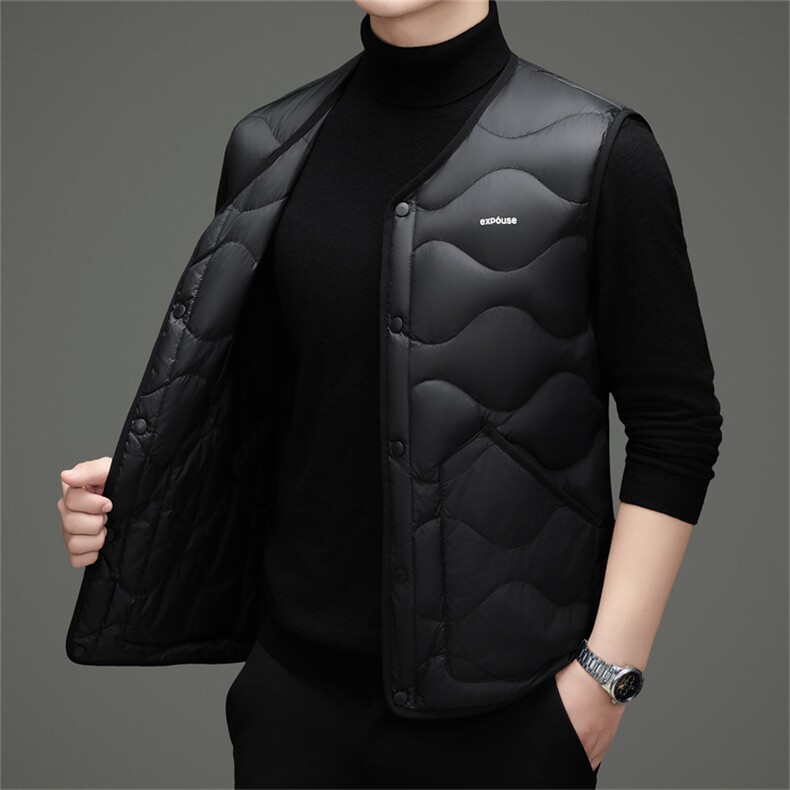 现货冬季新款男士V领羽绒服马甲90白鸭绒保暖商务休闲羽绒服马甲,男装羽绒服,钱塘723