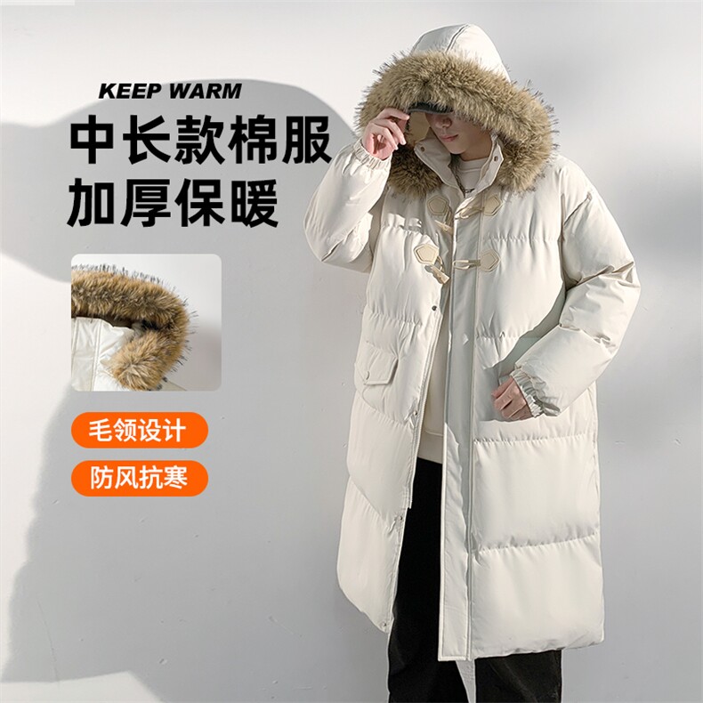 现货中长款棉衣男冬季加厚棉袄宽松连帽毛领棉服外套M107-P120,男装棉衣,星座308B-2