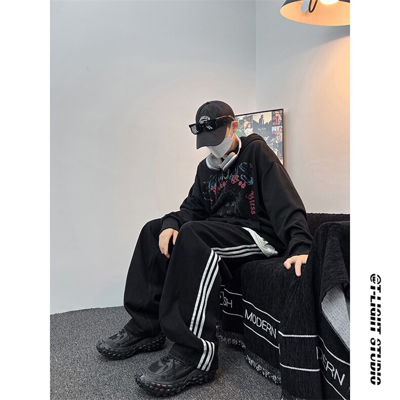 B221美式ins高街小众宽松三条杠运动牛仔裤LK23130-P60控78,男装牛仔裤,电商B221