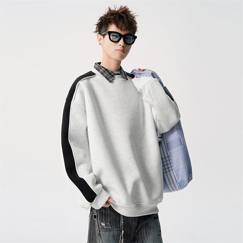 得物二开拼接加绒卫衣男圆领冬季潮套头外套A266-WY60-P35加绒45，女装短外套，电商A266