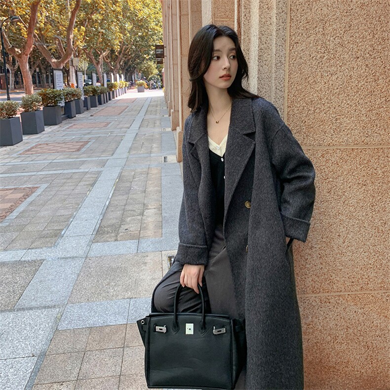 时尚百搭30%绒长款大衣简约高级显瘦气质外套,女装双面呢大衣,乾庄羊绒