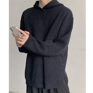 【有货】DMY17-P50连帽针织衫男韩休闲宽松毛线衣套头纯色毛衣图片