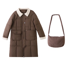 现货冬装新款简约时尚保暖休闲拼接中长款棉服棉衣外套送包包，女装棉衣/棉服，韩美纤衣