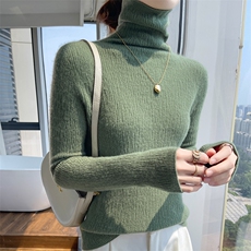 25秋冬100%纯羊毛衫女一线成衣半高领坑条套头毛衣宽松羊绒衫打底，女装羊毛衫，美轩羊绒