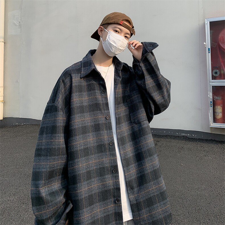 嘻哈格子衬衫男长袖韩版宽松潮流bf原宿风秋季外套CS01161-P63图片