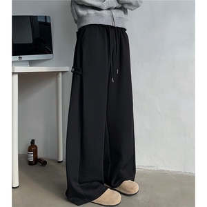 冬装 重磅加绒阔腿拖地弯刀裤休闲裤男纯色百搭运动长裤 D382 P68图片