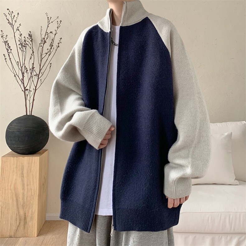 M247北极绒美式高街撞色高领开衫毛衣男女情侣设计感拉链毛衣外套，男装针织衫/毛衣，星座308A-1（原309B-1）