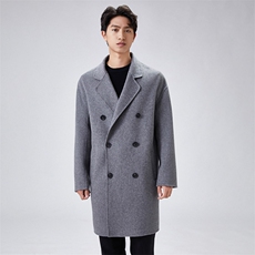 2025年夏季保暖防寒修身型长款翻领落肩袖双排扣长袖日常时尚百搭，男装毛呢大衣，蒙绒特