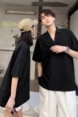 夏季现货主推大码港风情侣泡泡格翻领短袖T恤男T607P33，男装T恤，电商B226-2（原B217-2）