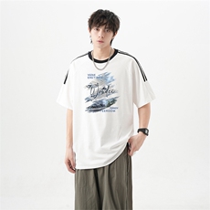 可48小时发货支持抖音得物来样二开重磅美式高街纯棉织带短袖T恤，男装T恤，电商A486