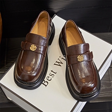 新款乐福鞋女2024春季浅口粗跟小皮鞋一脚蹬时装鞋女小香风单鞋女，女鞋小皮鞋，电商A223