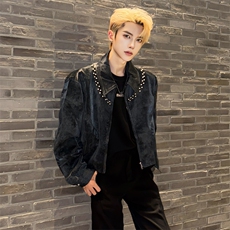 （自家图）慵懒麂皮绒复铆钉夹克潮流5303-P105，男装夹克，星座910-5