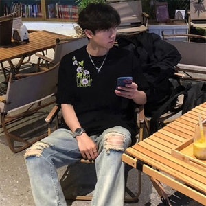 万针全刺绣工艺抖音得物高品质260克重磅纯棉双纱美式高街短袖T恤图片