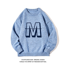 加厚加绒毛衣男大码毛线衣男针织衫M19260-P45加绒款-P65白底，男装针织衫/毛衣，电商A040A