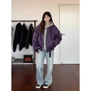 美式复古刺绣棒球棉服外套男女潮牌Cleanfit短宽飞行夹棉夹克外套图片