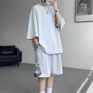 TZ792-特批50  控98 夏季冰丝潮流大码小熊撞色短袖短裤套装男图片