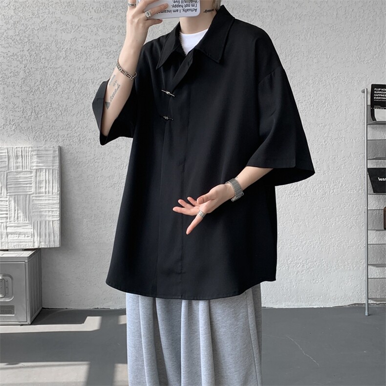 新中式风冰丝短袖衬衫M-8XL大码斜门襟飞机扣唐装衬衣DC5006P55,男装T恤,电商B238