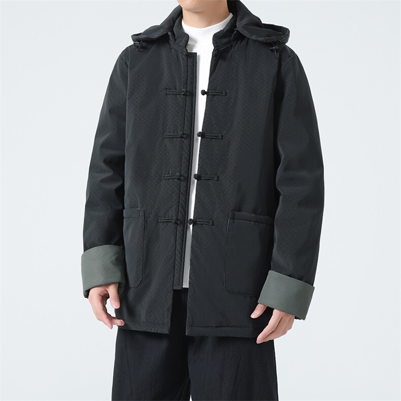 9399^风中长款男唐装羽绒服外套盘扣冬装可拆卸连帽款,男装羽绒服,钱塘777(原3023)