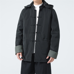 9399^ 风中长款男唐装羽绒服外套盘扣冬装可拆卸连帽款图片