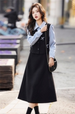 2026法式轻奢气质高级感拼接假两件连衣裙春季新款遮跨显瘦中长裙，女装连衣裙，姿萝菲