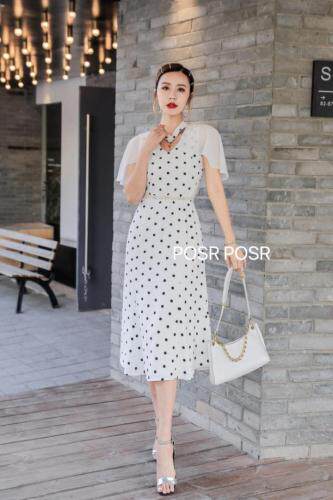 波点斗篷连衣裙??，女装连衣裙，珀莎