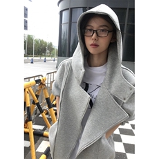 美式双拉链开衫连帽卫衣男女春秋重磅潮牌灰色加厚设计感情侣外套，女装短外套，星座601-1