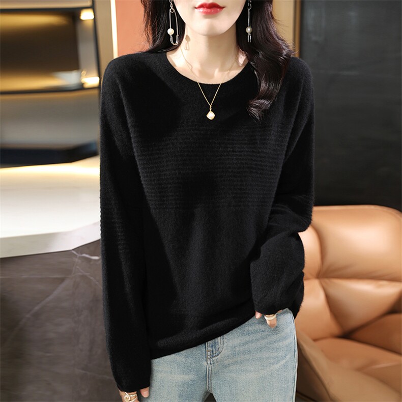 2025年秋季羊毛衫女士圆领针织毛衣长袖宽松保暖打底衫，女装羊毛衫，君贝羊绒