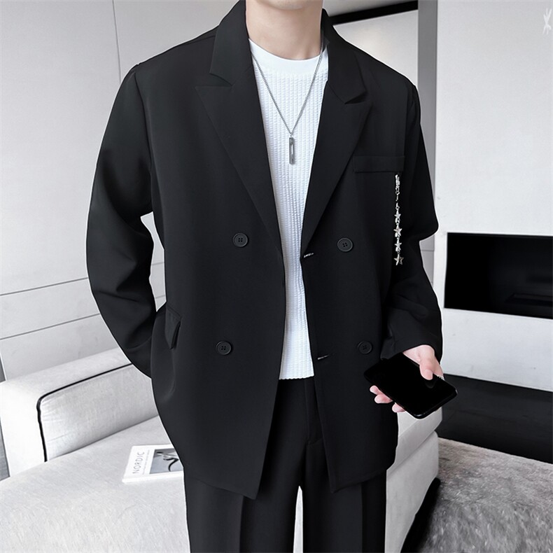 23/秋轻熟风西装外套男士韩版宽松双排扣西服上衣A210-XZ03-p95,男装西服,电商A210