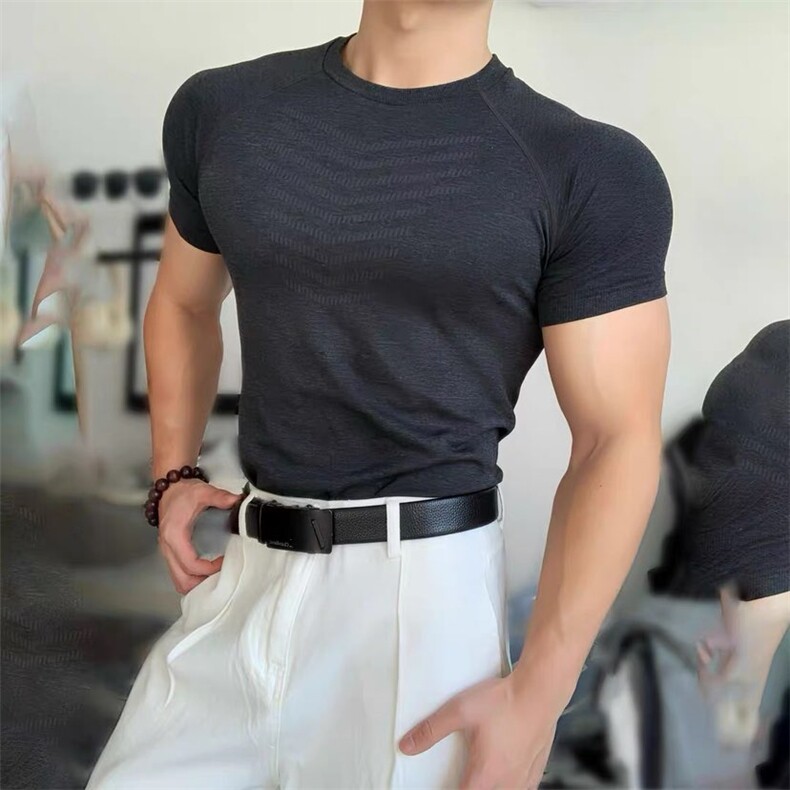 鲨鱼纹弹力健身短袖JS07-P35,男装T恤,星座313A(原308A-2)