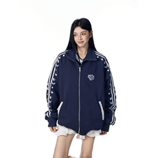 小花刺绣立领卫衣开衫男女新款新款宽松美式学院风外套WY273P62，女装短外套，星座1013-5