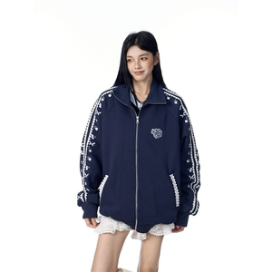 小花刺绣立领卫衣开衫男女新款新款宽松美式学院风外套WY273 P62图片