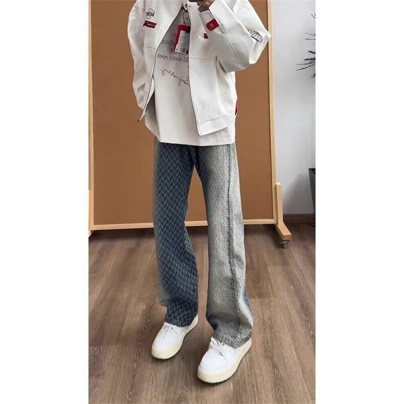 【有货】DA413-P50高质量渐变提花满印显瘦宽松百搭牛仔裤男女,男装牛仔裤,星座603-2