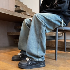 8XL-M牛仔裤美式潮牌复古水洗做旧特大码直筒宽松长裤KZ1909/P58，男装牛仔裤，电商B238