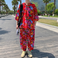 TZ340男士夏季风大花布套装大码宽松凉爽透气民族风个性外套，男装休闲套装，星座115A(原星座507）