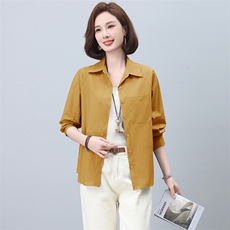 衬衫女大码纯色常规单排多扣宽松棉长袖2024年春季，女装衬衫，曼沙奕珂