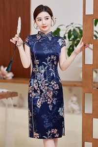 杭州品质真丝长裙复古印花连衣裙女春夏日常修身潮流桑蚕丝旗袍图片