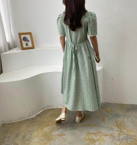 方领蕾丝边连衣裙，女装连衣裙，土布鱼