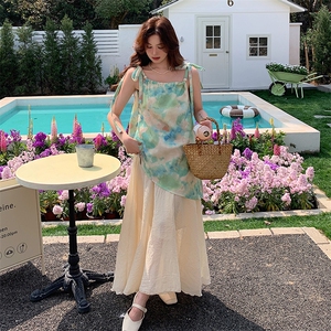 法式晕染碎花无袖吊带连衣裙套装女夏2025新款超仙森系甜美巨好看图片