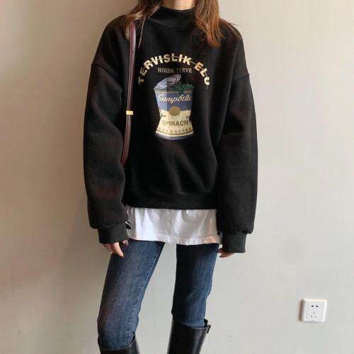 菠菜桶圆领时尚卫衣，女装卫衣/绒衫，简单小珍