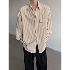 日系复古小清新细条纹衬衫美式休闲宽松长袖衬衣情侣CS388，男装衬衫，星座208-5
