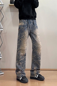 B221美式ins高街提花宽松微喇牛仔裤 LK24225-特P48控78图片
