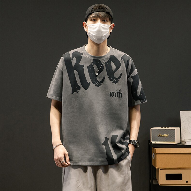 新款短袖男创意灰墙夏季t恤休闲百搭印花圆领T恤男上衣TC3137-P35图片