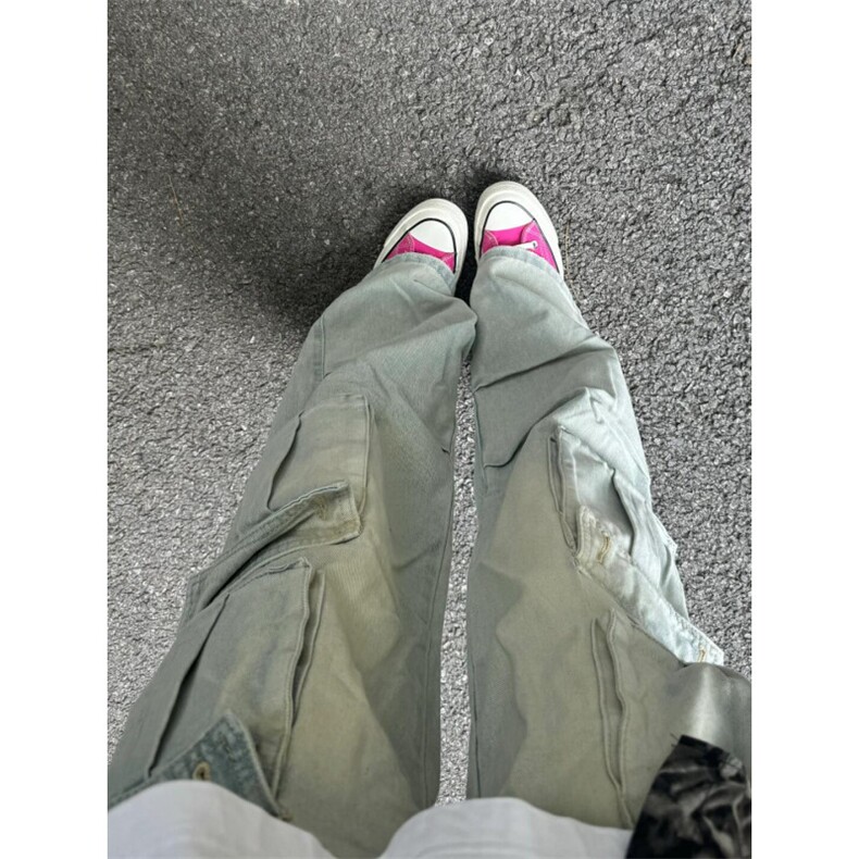 多口袋工装牛仔裤男款夏季小众设计感直筒裤子美式高街宽松阔腿裤图片