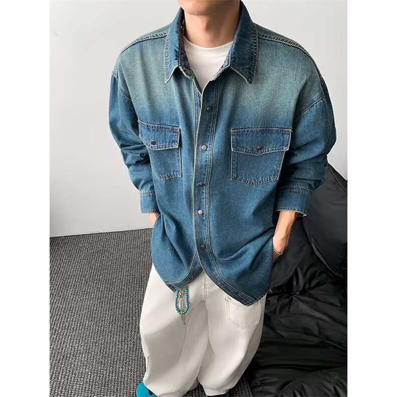 高品质牛仔长袖衬衫男休闲工装衬衣潮痞帅外套XZ212-QCS1035-P70,男装衬衫,星座212