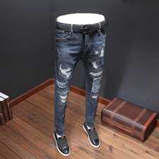 2021秋冬款潮男弹力牛仔裤微跨小脚裤QT6027-88010，男装牛仔裤，电商D218