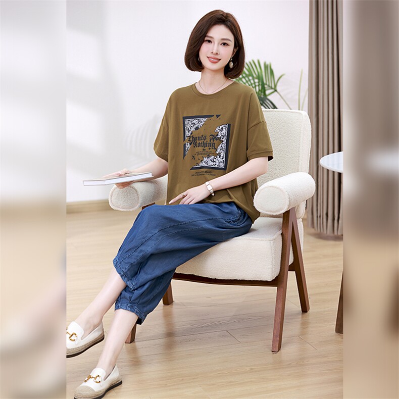 时尚宽松T恤牛仔裤套装女夏装新款韩版休闲两件套,女装套装/套裙,叶笙衣